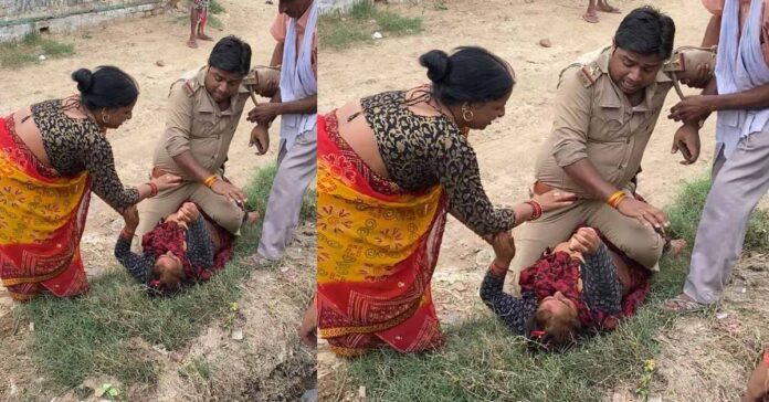 UP में दरोग़ा ने महिला को सीने पर चढ़कर पीटा