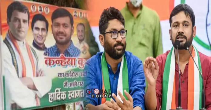 kanheyya कन्हैया कुमार और दलित नेता जिग्नेश मेवानी कांग्रेस में शामिल