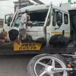 A speeding dumper crushed a young man and woman riding a bike near Swar Mosque