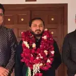 Former minister Nawab Kazim Ali Khan alias Naved Miyan and Hamza Miyan welcoming Maharaja Kamal Chandra Bhanjdeo of Bastar at Noor Mahal