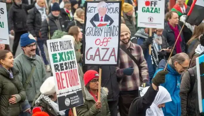 Thousands take part in London rally against Donald Trump’s Gaza plan