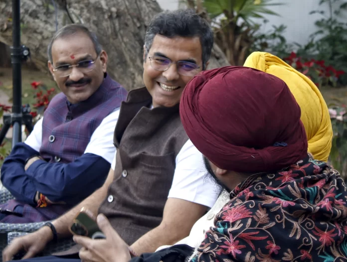 BJP MP MP Pravesh Verma addresses a press conference at his residence
