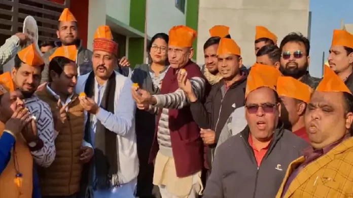 BJP workers celebrate in Sambhal