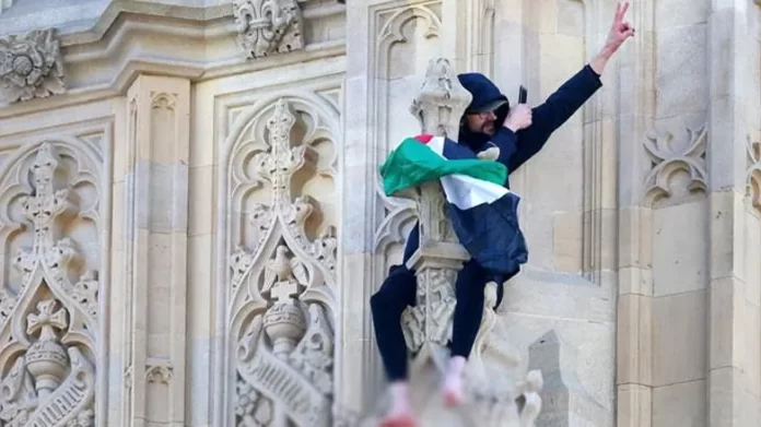 Man Climbs Big Ben Tower In London, Waves Palestinian Flag
