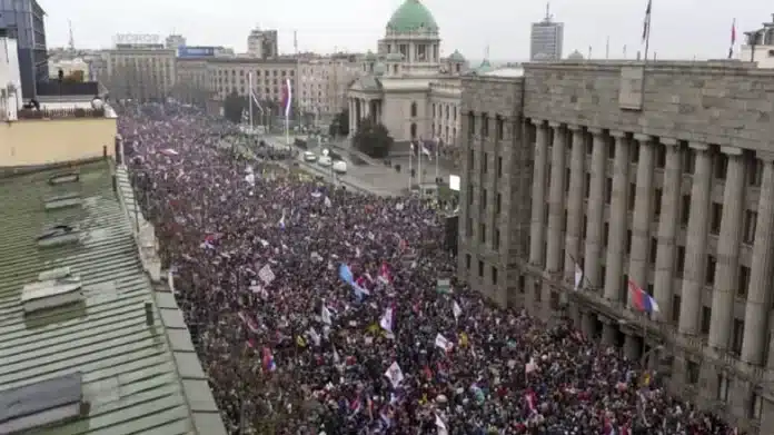 Tens of thousands rally in Serbia’s capital for anti-graft rally