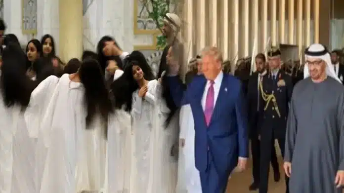 What is the special welcome given by women with open hair to Trump on his arrival in UAE called?