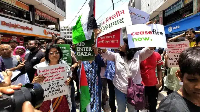 Protest in Nehru Place Peaceful Palestine solidarity demonstration at Nehru Place