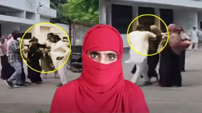 Rampur News Outside the court in Rampur, the wife beat her husband and father-in-law with slippers