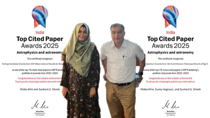 jamia news Dr. Misba Afrin & Prof. Sushant Ghosh Win 2025 IOP Top Cited Paper Award