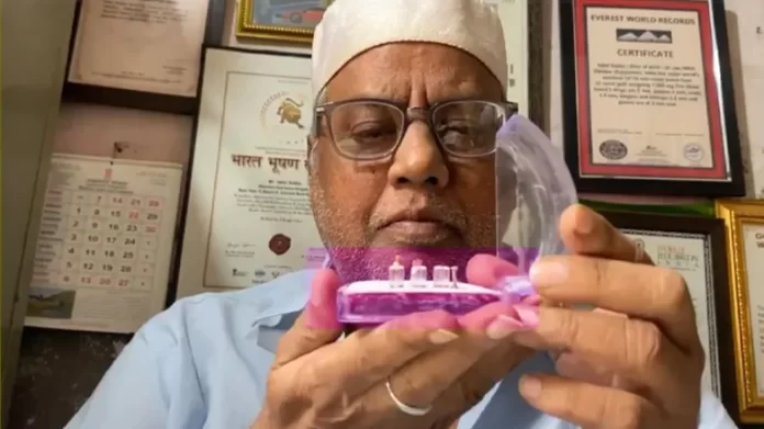 Dr. Iqbal Sakka created the world's smallest gold artefacts on the 100th foundation day of RSS.