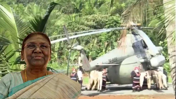 Draupadi Murmu ortion of helipad collapses after President Murmu's chopper lands in Kerala's Rajiv Gandhi Stadium