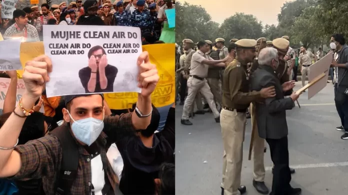 Parents, activists protest at India Gate against toxic air in Delhi