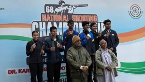 Junior shooter Zuhair Khan made history by becoming the national champion in the senior men's trap event.